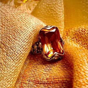 Marked 925 Silver Ring With a Beautiful Fauceted Amber Stone~ size 8.